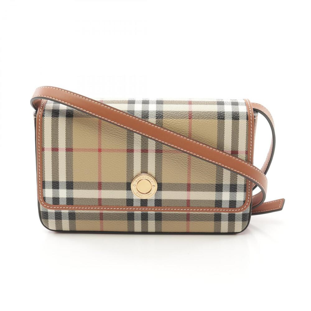 Burberry Check Shoulder Bag Canvas Leather Beige Brown Multicolor